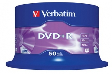 Verbatim DVD+R 16x, 4.7GB, Spindle,  50-pack