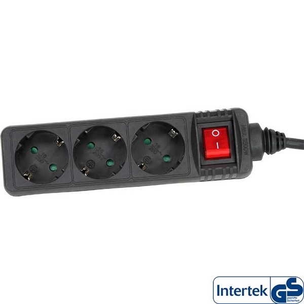 InLine Power Strip 220V with on/off switch,  black, 
3 outlets, cord 3.0m