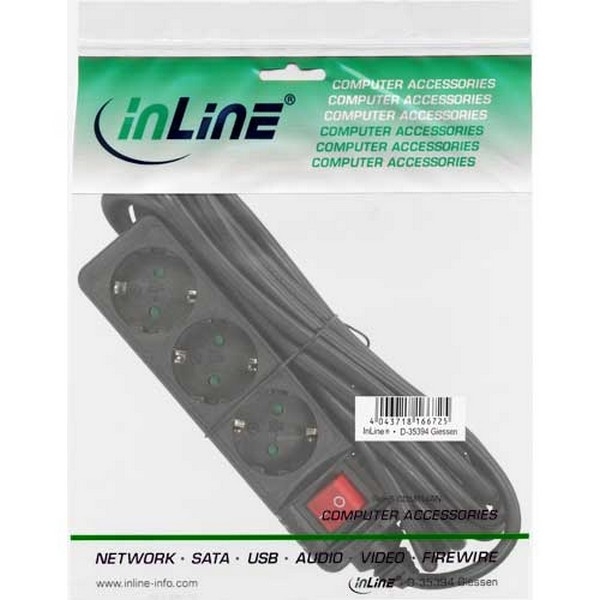 InLine Power Strip 220V with on/off switch,  black, 
3 outlets, cord 5.0m