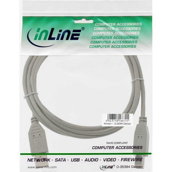 InLine USB 2.0 Cable, beige, 2.0m, 
A Male to B Male