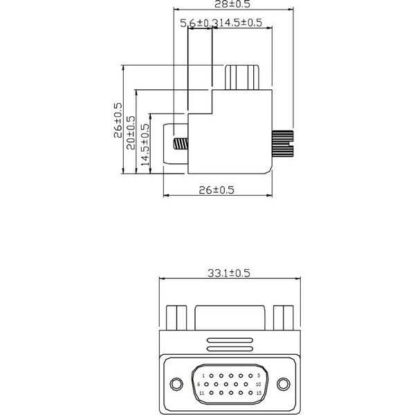 InLine VGA Adapter 90 degree, HD15 M/F