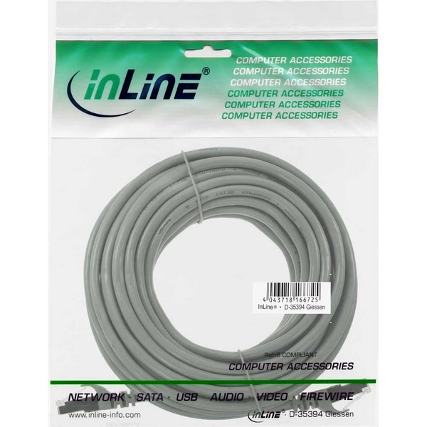 InLine Patch Cable CAT5E U/UTP, grey, 15m