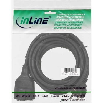 InLine Power Extension Cable, black, 2m, 
Schuko M/F, 220V Germany