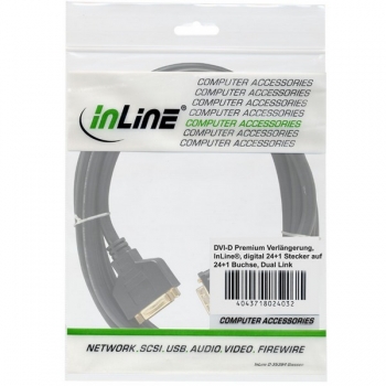 InLine DVI-D Dual Link Extension Cable, black, 2.0m, 
digital 24+1 Male - Female, gold plated