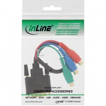 InLine DVI-I Adapter Cable, black, 0.15m, 
24+5 Male to 3x RCA Female