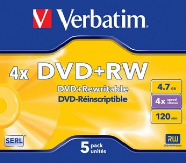 Verbatim DVD+RW 4x, 4.7GB, Jewel Case, 5-pack