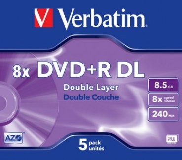 Verbatim DVD+R 8x, 8.5GB DL, Jewel Case, 5-pack