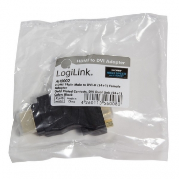 LogiLink HDMI to DVI-D Adapter, black
HDMI Male - DVI-D (24+1) Female, gold-plated
