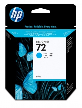 HP 72 DesignJet Ink Cartridge, 69 ml, cyan