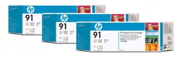 HP 91 DesignJet Ink Cartridge 3-pack, 3x 775ml, light gray