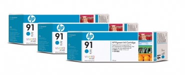 HP 91 DesignJet Ink Cartridge 3-pack, 3x 775ml, cyan