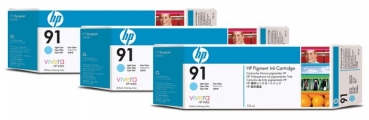 HP 91 DesignJet Ink Cartridge 3-pack, 3x 775ml, cyan