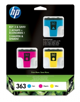 HP 363 Ink Cartridge, CMY, 3-pack