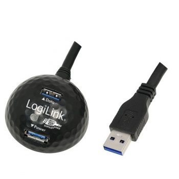 LogiLink USB 3.0 Docking Station 2-port, black, 
1.5m cable, magnet feet, USB-A Male to 2x Female