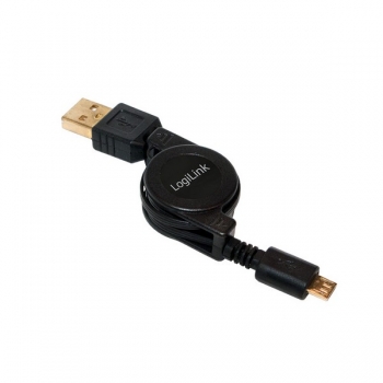 LogiLink Extendable USB 2.0 to Micro USB Cable, black,  0.75m, USB-A Male to Micro USB-B Male