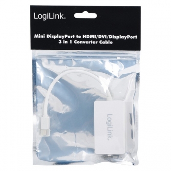LogiLink Mini DP to DVI, DP & HDMI Adapter, 
Mini DP 20-pin Male to DVI-D, DP & HDMI Female