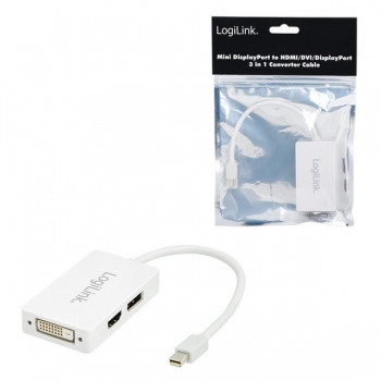 LogiLink Mini DP to DVI, DP & HDMI Adapter, 
Mini DP 20-pin Male to DVI-D, DP & HDMI Female