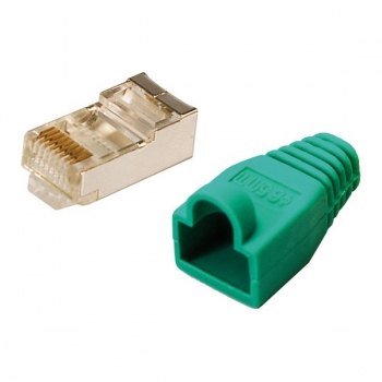 LogiLink CAT5E RJ45 Plug Connector, shielded, 
with green boot, for round stranded cable, 100-pack