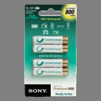 Sony Rechargeable Battery, AAA, 1.2V, 800mAh, 4-pack