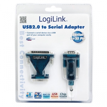 LogiLink USB 2.0 to Serial Adapter, black, 
USB2.0-A Male to DB9 Male, incl. DB9/DB25 adapter
