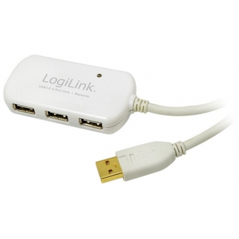 LogiLink USB 2.0 Active Repeater Cable w/4-port hub,  
white, 12m, 1x USB-A Male to 4x USB-A Female
