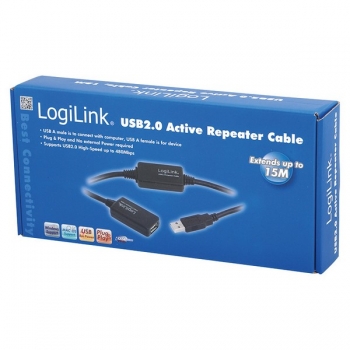 LogiLink USB 2.0 Active Repeater Cable, black, 15m, 
USB-A Male to USB-A Female