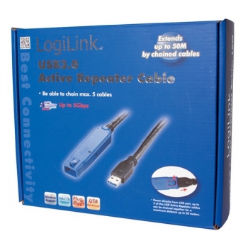 LogiLink USB 3.0 Active Repeater Cable, black, 10m, 
USB-A Male to USB-A Female