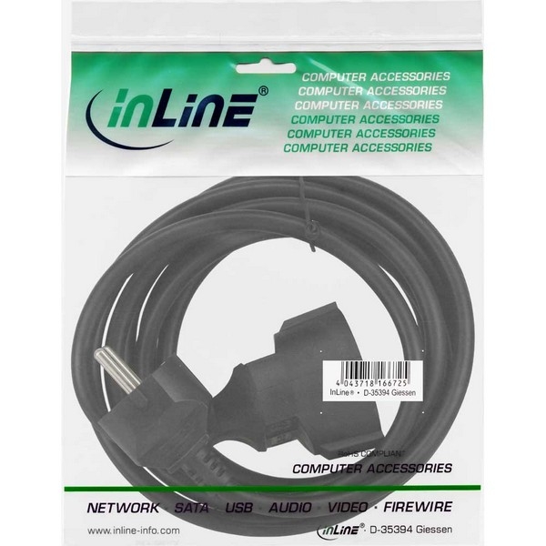 InLine Power Extension Cable, black, 3m, 
Schuko M/F, 220V Germany