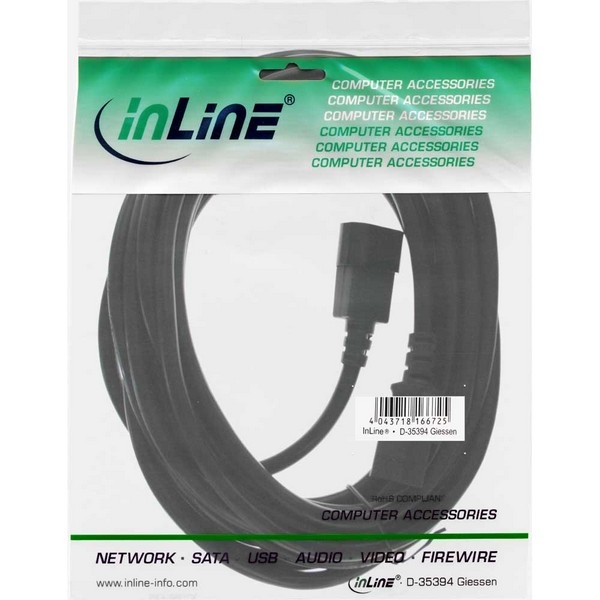 InLine Power Extension Cord, black, 7.0m, 
10A/250V, IEC320-C14 to IEC320-C13