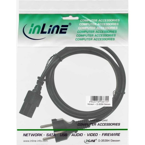 InLine Power Cord 10A/250V, black, 1.5m, 
CEE7/7  (straight) to IEC320-C13