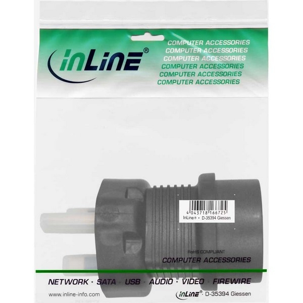 InLine Power Adapter, black, 
UK/Malta plug male to CEE7/7 female, with 5A fuse