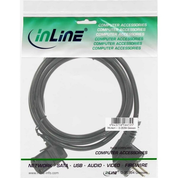 InLine Power Cord 10A/250V, black, 1.8m, 
CEE7/7 (angled) to IEC320-C13 (left -angled)