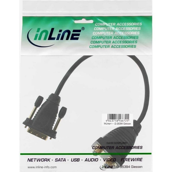 InLine DVI-I Dual Link Adapter, 
24+5 Male to 2x VGA HD 15 Female