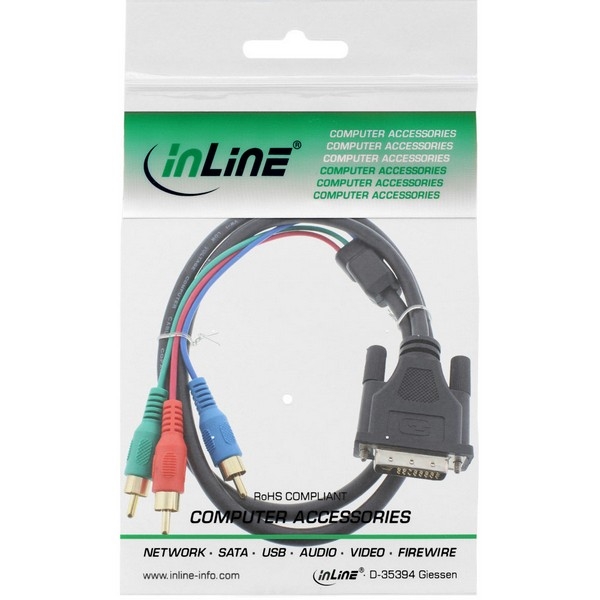 InLine DVI-I Adapter Cable, black, 1.0m, 
24+5 Male to 3x RCA Female