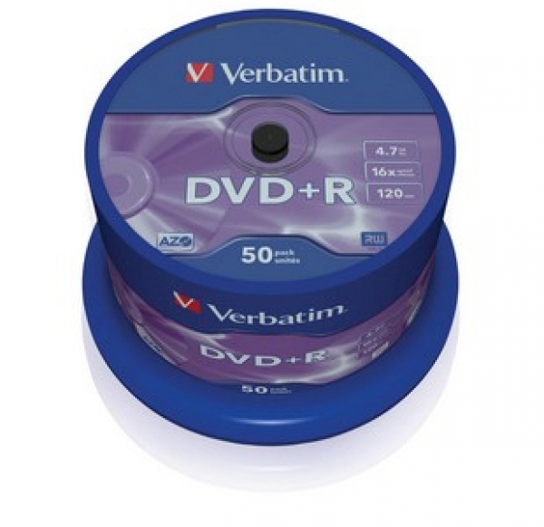 Verbatim DVD+R 16x, 4.7GB, Spindle,  50-pack