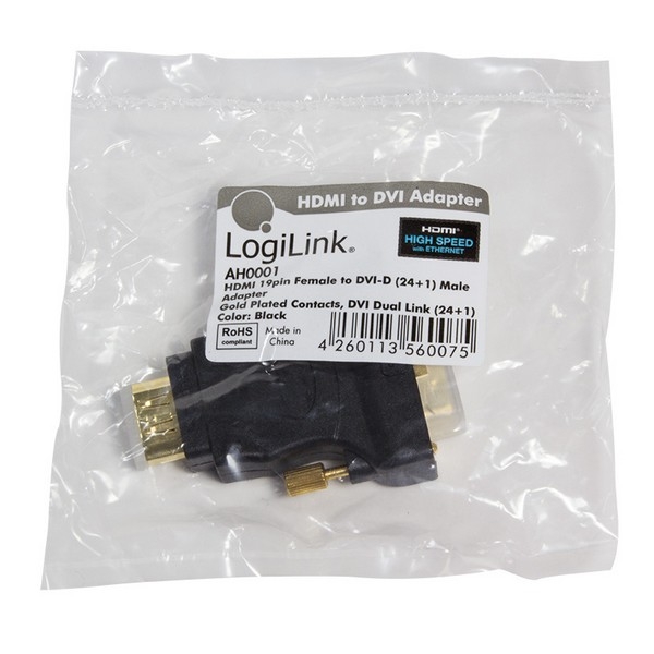 LogiLink DVI-D to HDMI Adapter, black
DVI-D (24+1) Male to  HDMI Female, gold plated