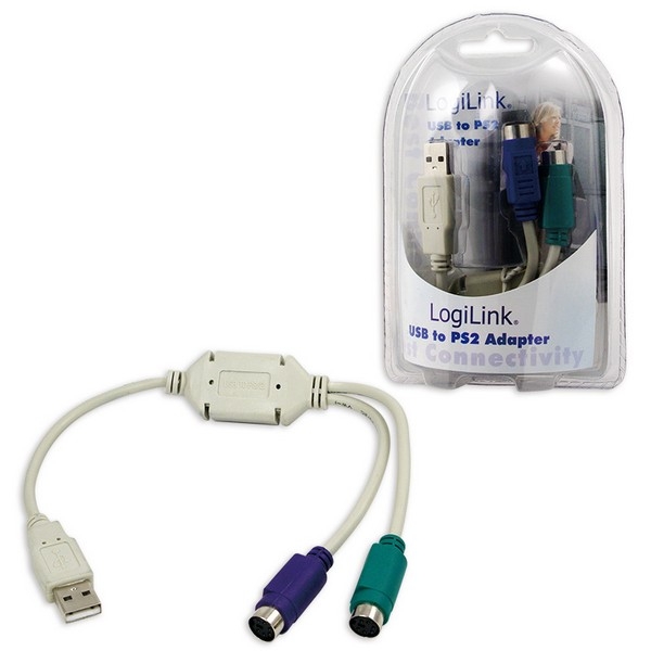 LogiLink USB 1.1 to PS/2 Adapter, beige, 0.2m, 
USB1.1-A Male to 2x PS/2