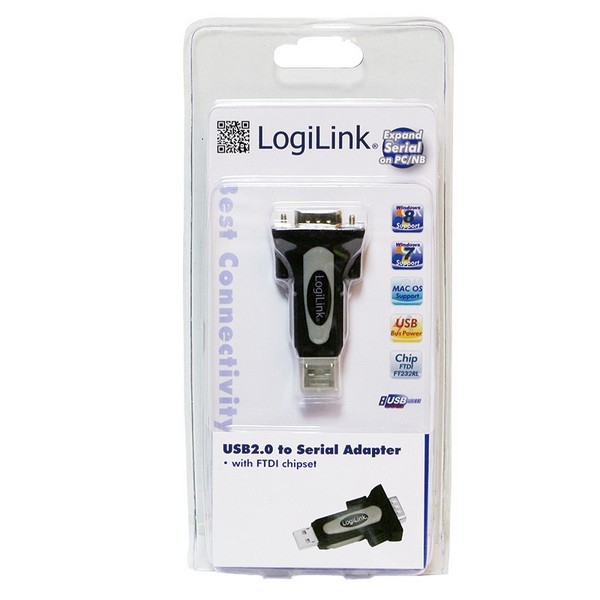 LogiLink USB 2.0 to Serial Adapter, black, 
with chipset, USB2.0-A Male to DB9 Male