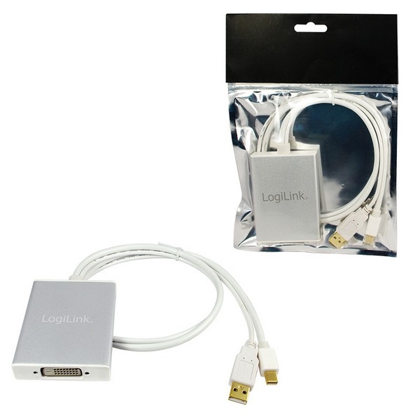 LogiLink Mini DP + USB to DVI Adapter, 
Mini DP 20-pin Male & USB-A Male to DVI-D Female