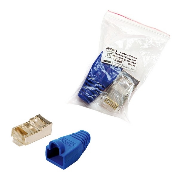 LogiLink CAT5E RJ45 Plug Connector, shielded, 
with blue boot, for round stranded cable, 100-pack