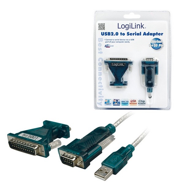 LogiLink USB 2.0 to Serial Adapter, black, 
USB2.0-A Male to DB9 Male, incl. DB9/DB25 adapter