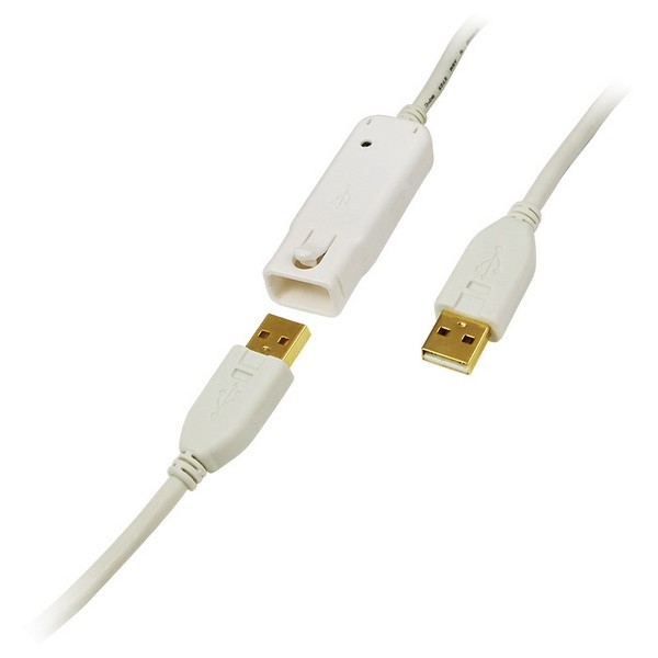 LogiLink USB 2.0 Active Repeater Cable, white, 12m, 
with slide-lock, USB-A Male to USB-A Female