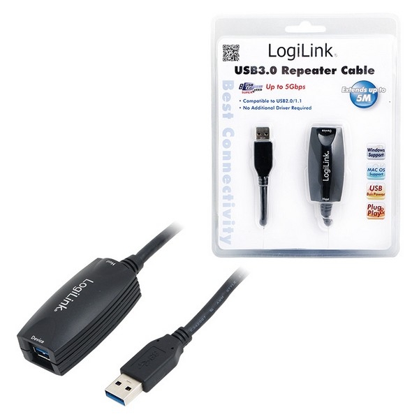 LogiLink USB 3.0 Active Repeater Cable, black, 5m, 
USB-A Male to USB-A Female
